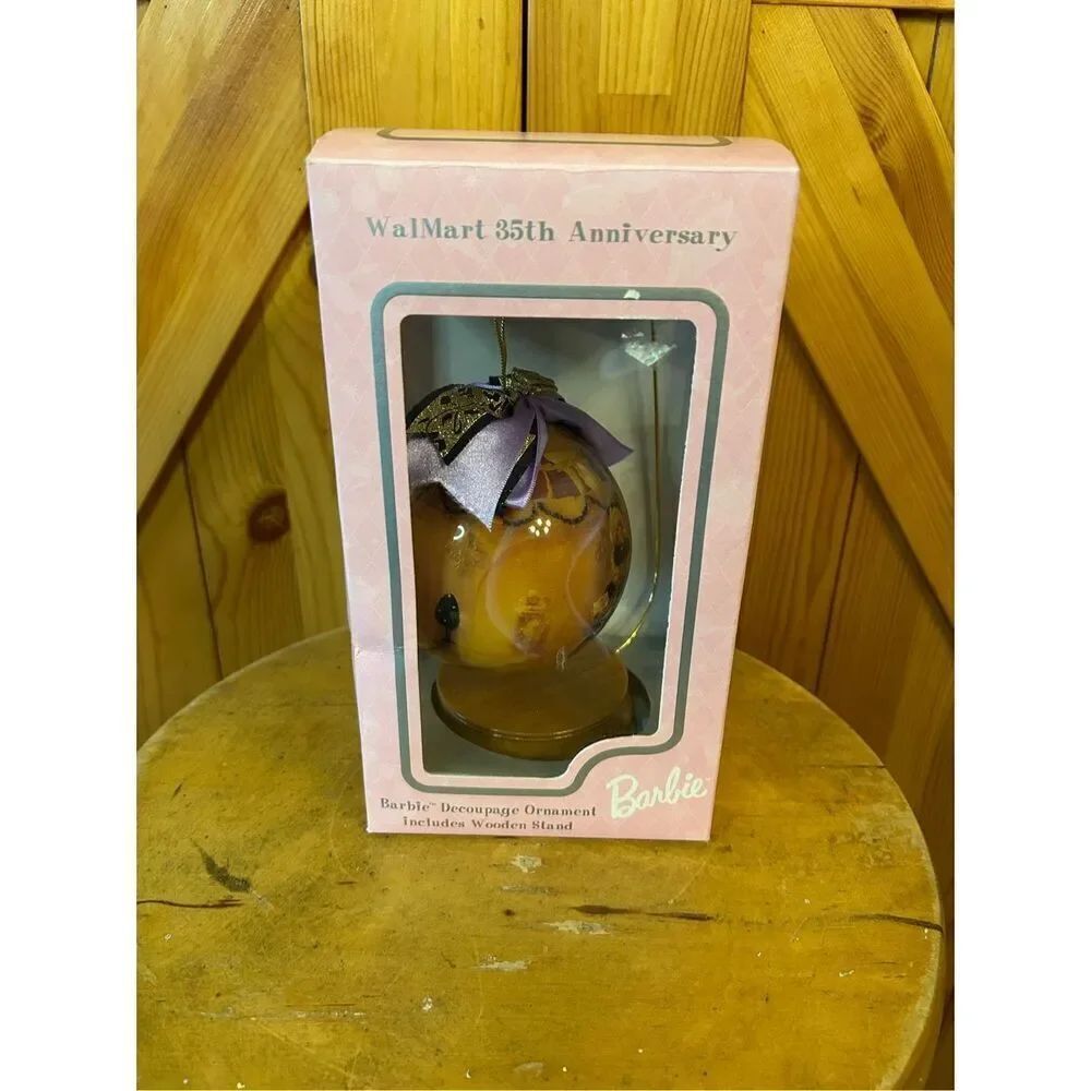Walmart 35th Anniversary Barbie Decoupage Ornament with Wooden Stand 1997 (8168)